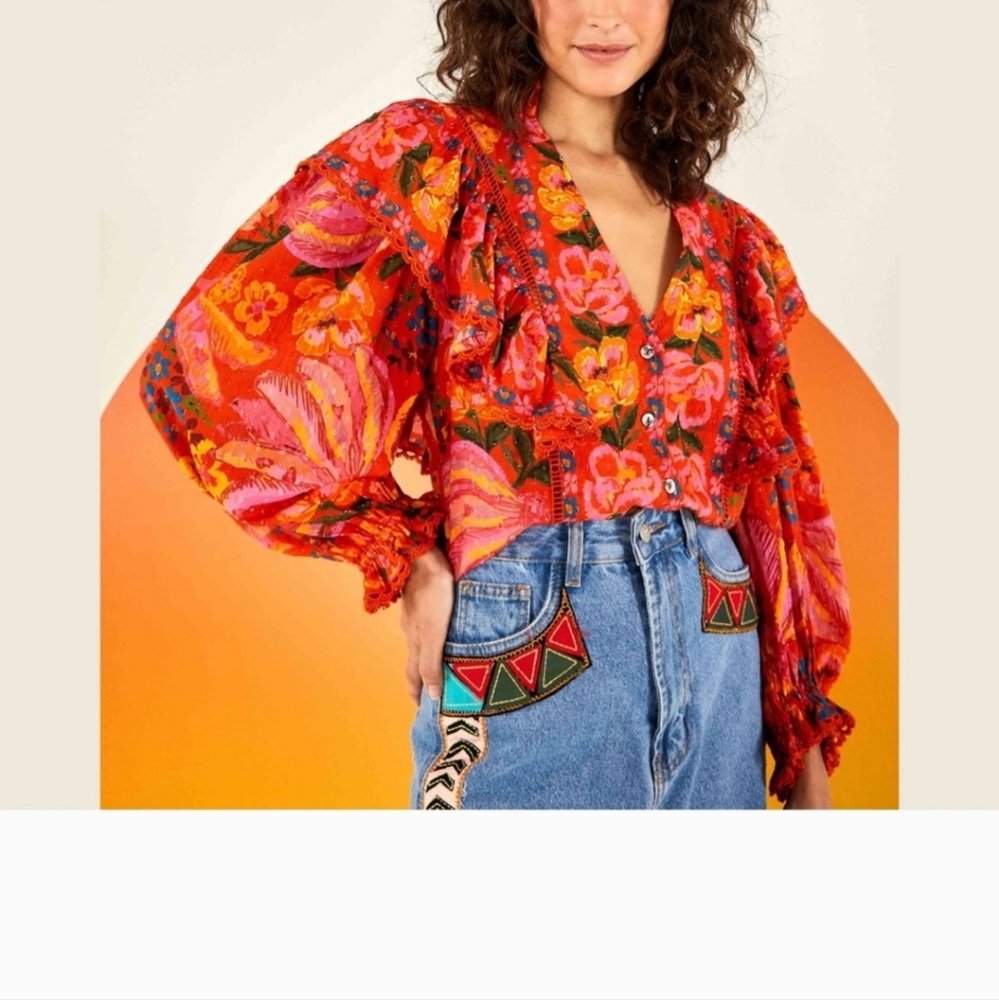Farm Rio Red Spring Bananas Blouse - Picture 9 of 15